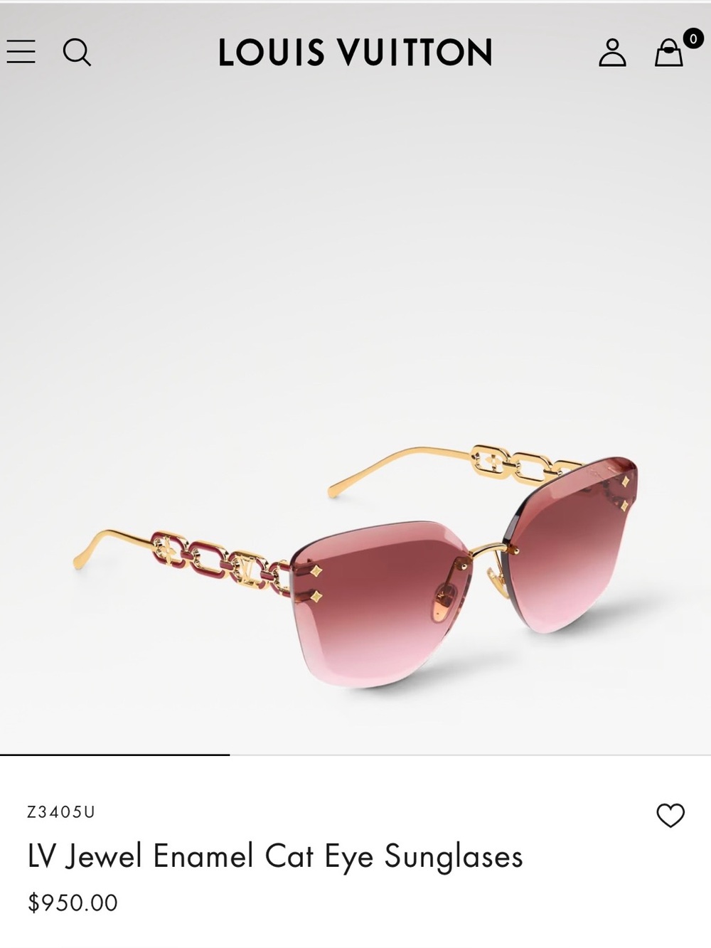 Louis Vuitton Pink Gradient Cat-Eye Sunglasses with Gold Chain Temples